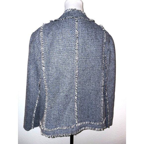 Chico's Tweed Wool Blend Open Front Fringe Trim Jacket Size 3 U.S. 16 - Picture 2 of 9